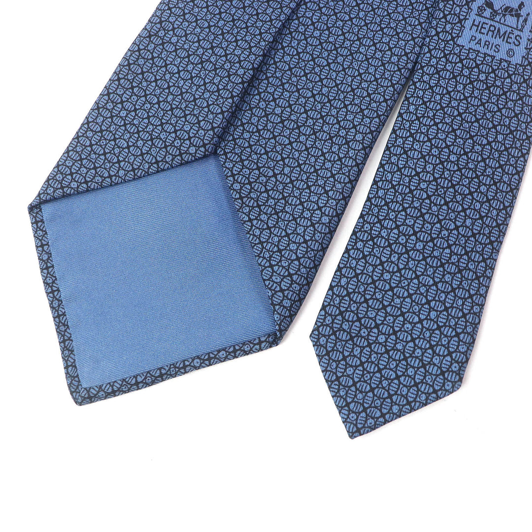 Excellent HERMES tie Geometric all-over wide tie blue silk mens 7695 OA