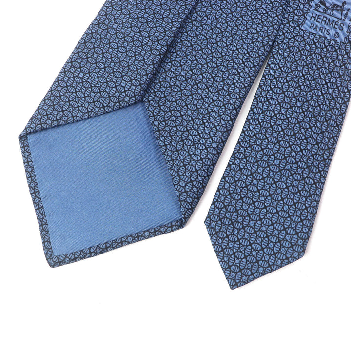 Excellent HERMES tie Geometric all-over wide tie blue silk mens 7695 OA