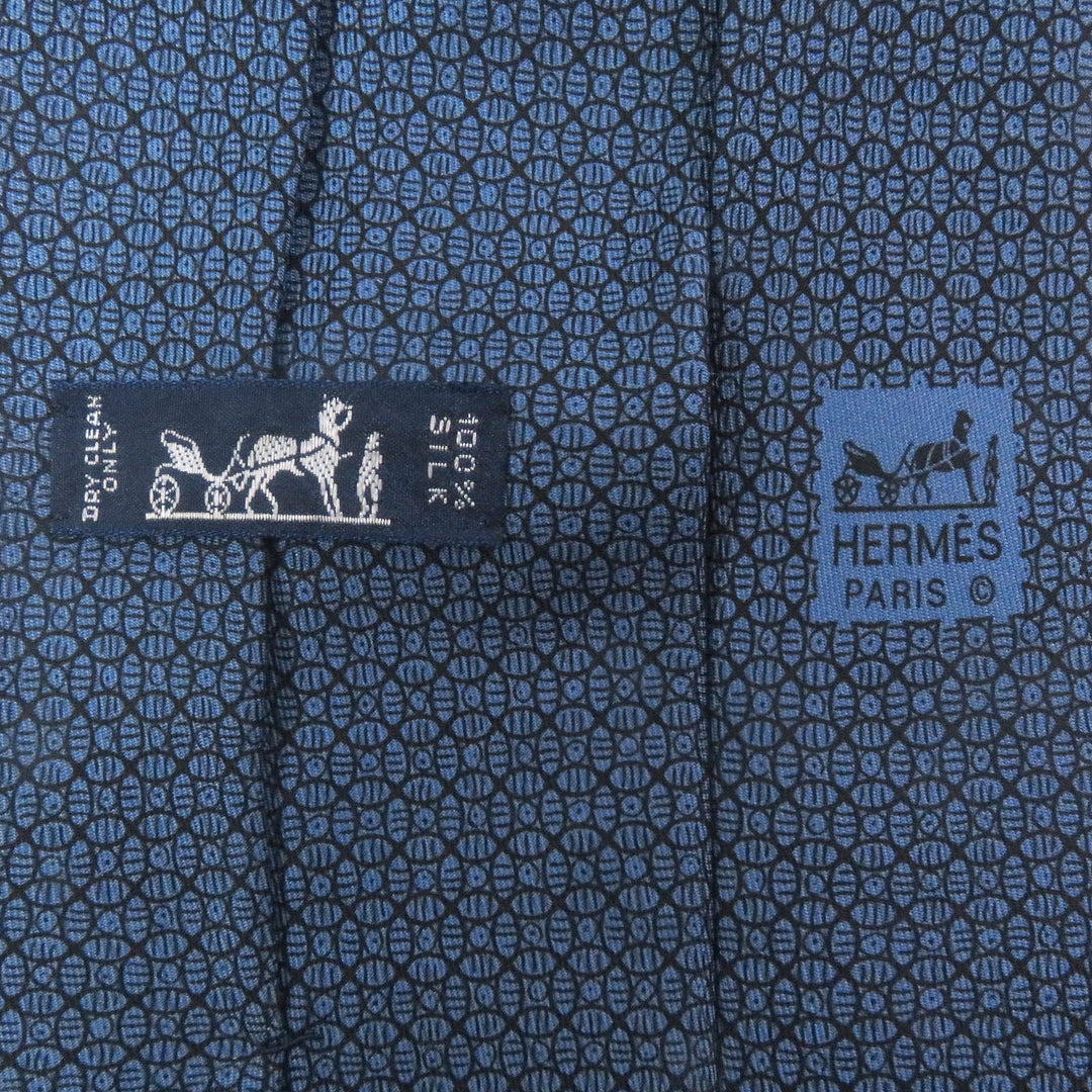 Excellent HERMES tie Geometric all-over wide tie blue silk mens 7695 OA