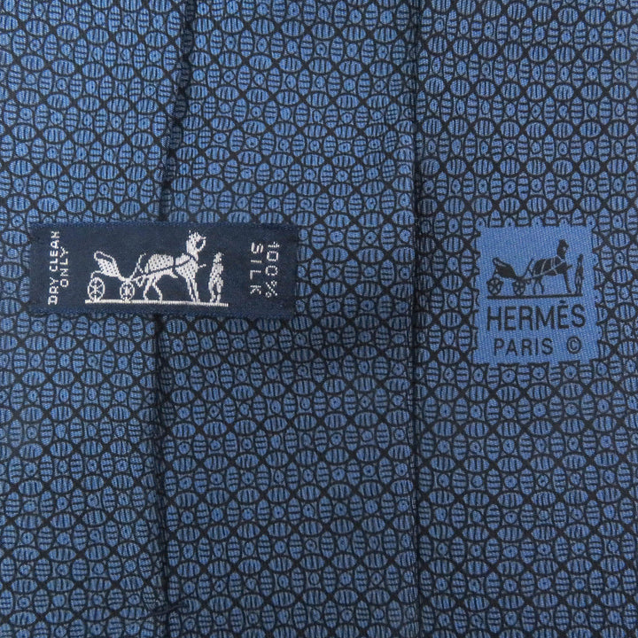 Excellent HERMES tie Geometric all-over wide tie blue silk mens 7695 OA