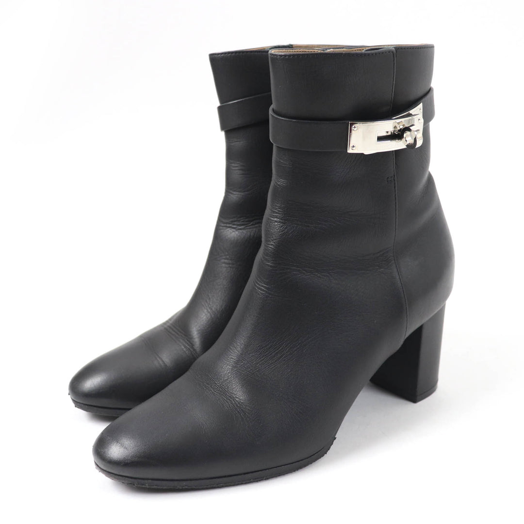 Great HERMES short boots Saint Germain kelly buckle black leather Women 36.5
