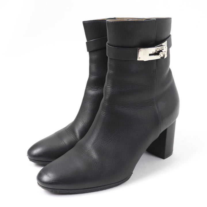 Great HERMES short boots Saint Germain kelly buckle black leather Women 36.5