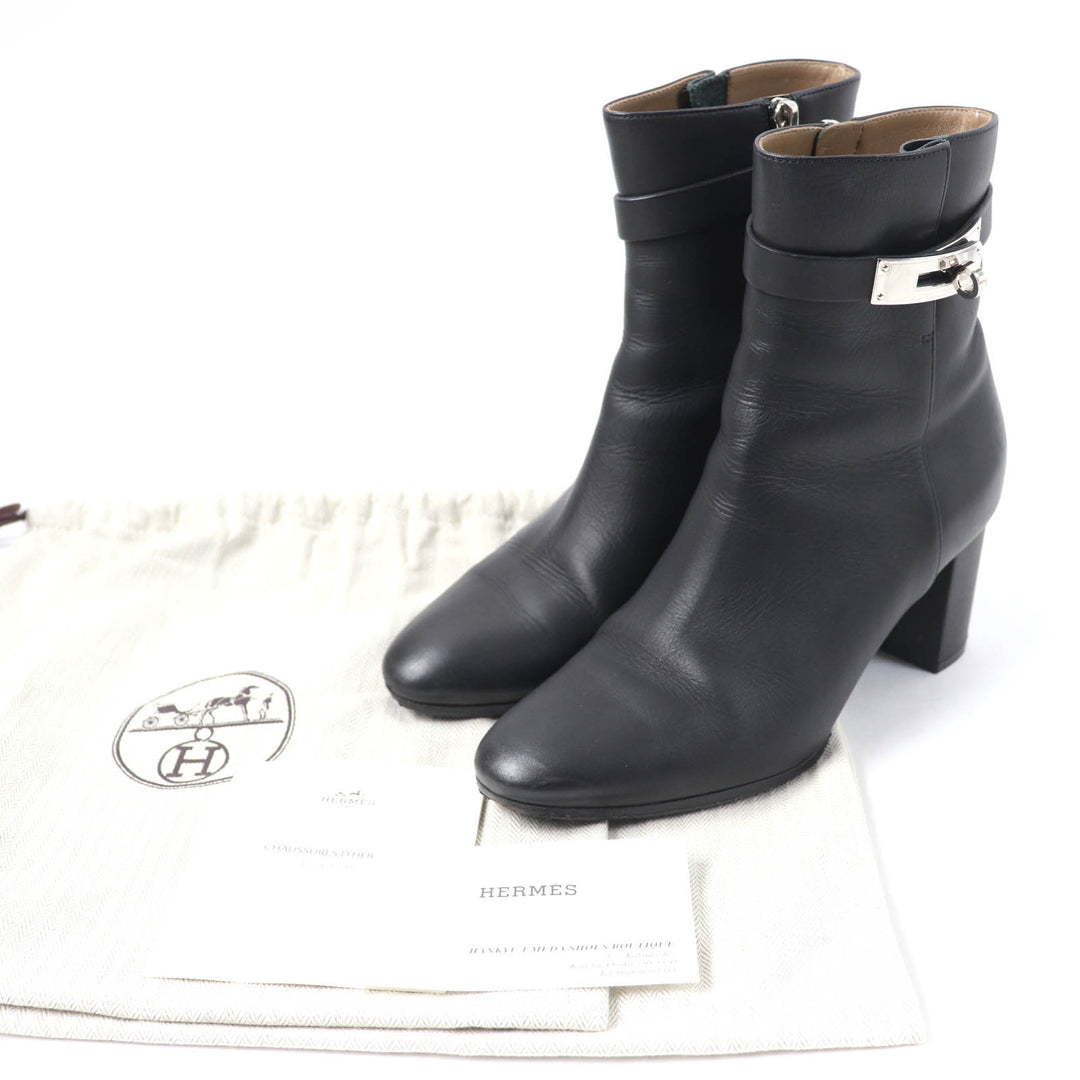 Great HERMES short boots Saint Germain kelly buckle black leather Women 36.5