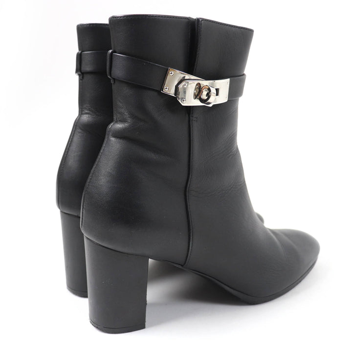 Great HERMES short boots Saint Germain kelly buckle black leather Women 36.5