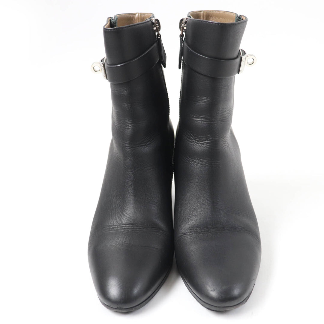 Great HERMES short boots Saint Germain kelly buckle black leather Women 36.5