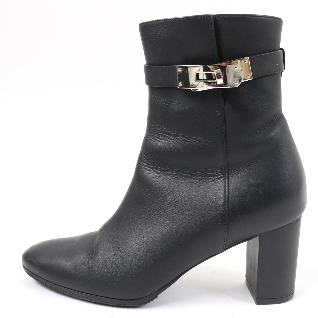 Great HERMES short boots Saint Germain kelly buckle black leather Women 36.5