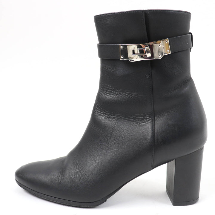 Great HERMES short boots Saint Germain kelly buckle black leather Women 36.5