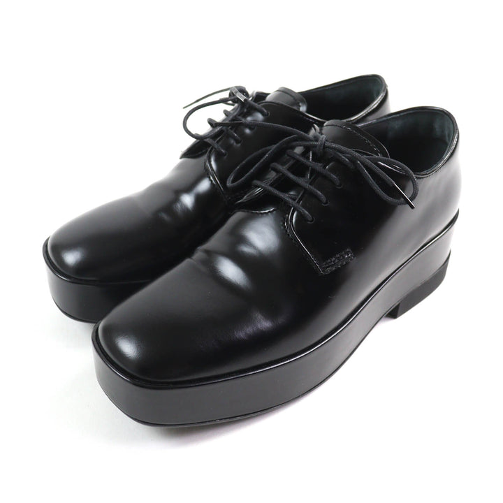 Great PRADA Dress shoes Back logo platform lace-up black leather Women 35.5