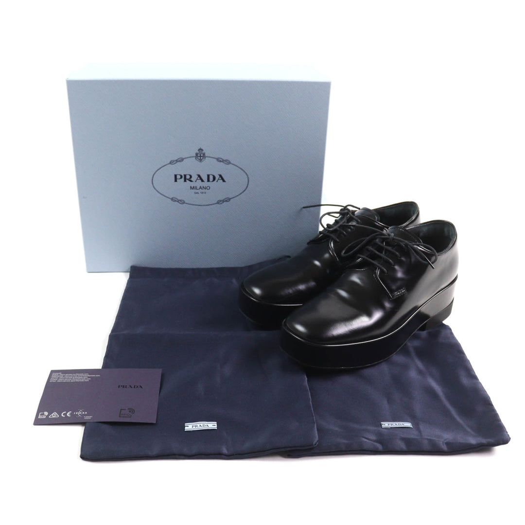 Great PRADA Dress shoes Back logo platform lace-up black leather Women 35.5