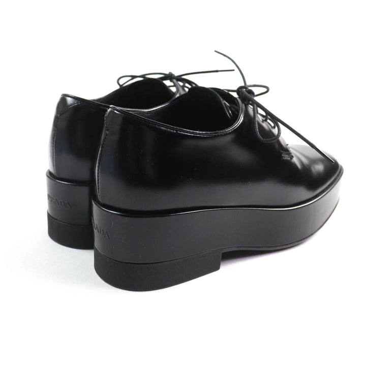 Great PRADA Dress shoes Back logo platform lace-up black leather Women 35.5