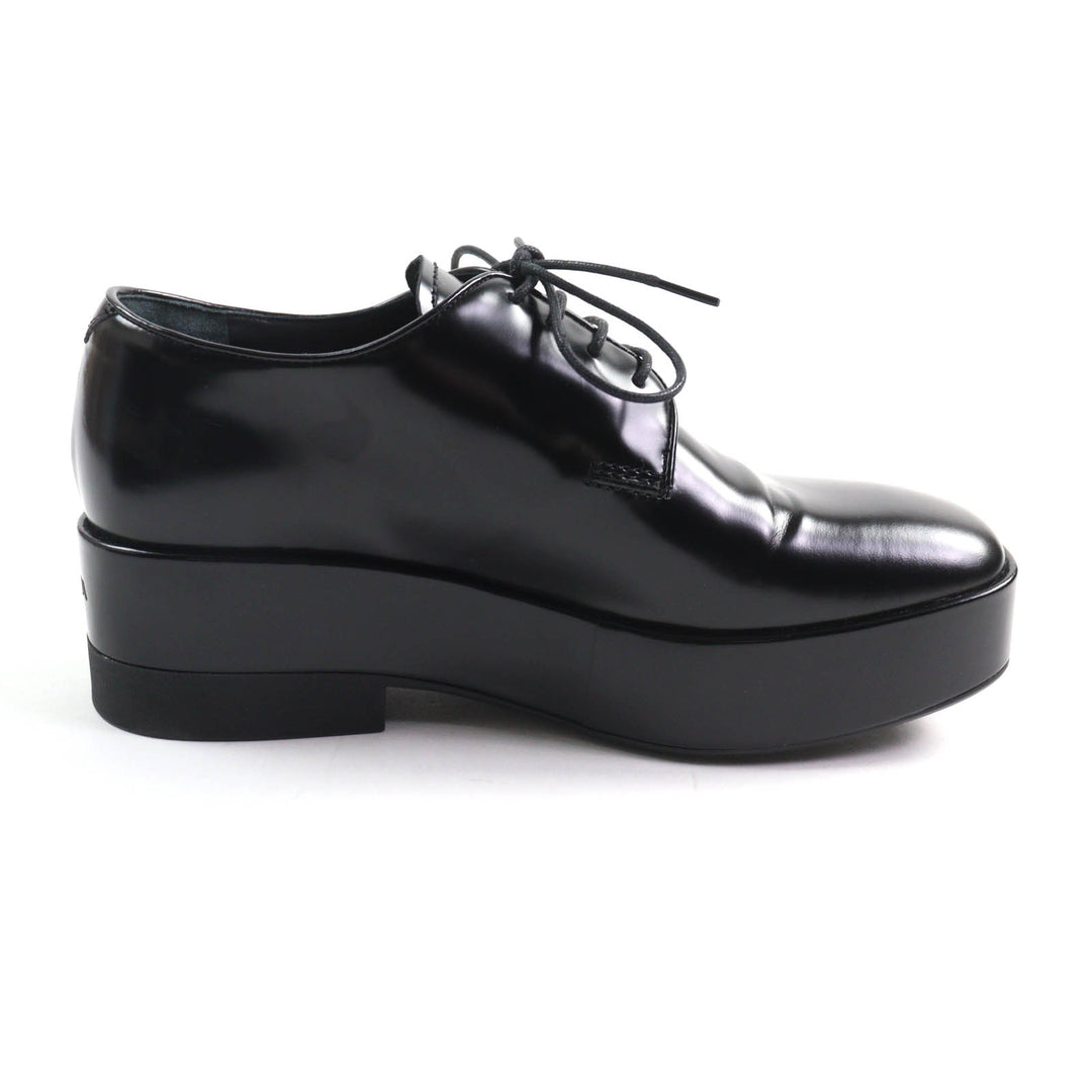 Great PRADA Dress shoes Back logo platform lace-up black leather Women 35.5