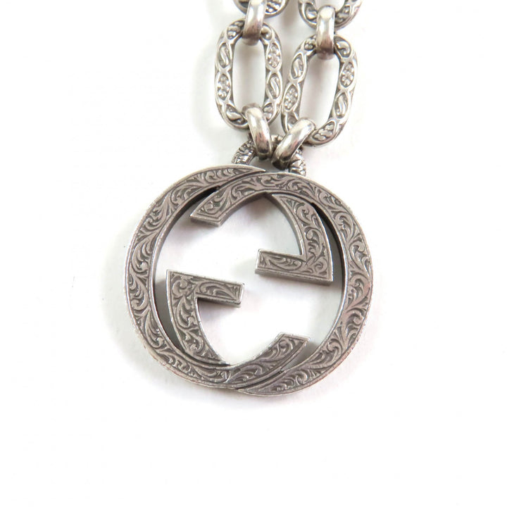 Great GUCCI Necklace Interlocking G Arabesque Long Chain Silver AG925 Women