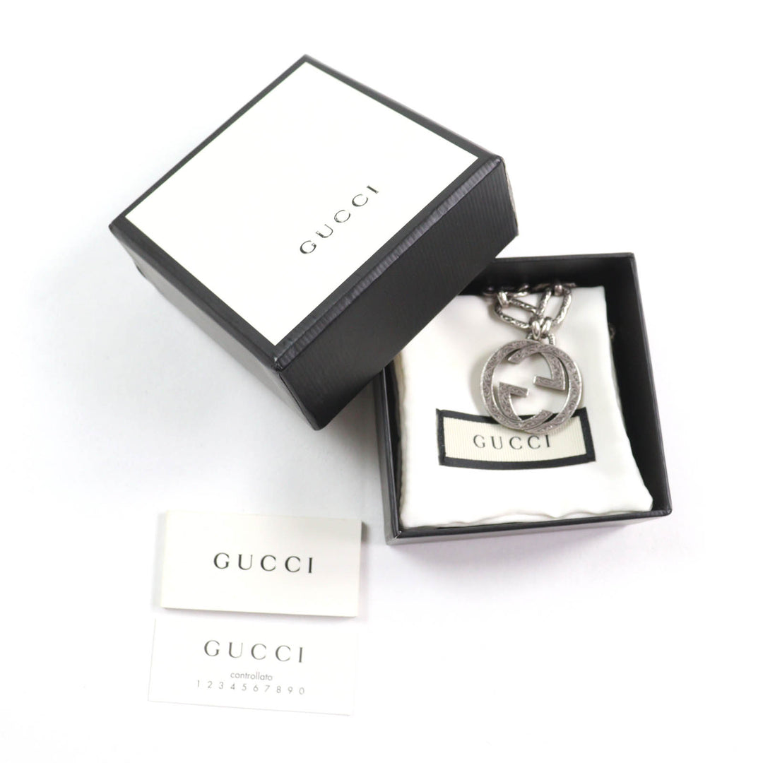 Great GUCCI Necklace Interlocking G Arabesque Long Chain Silver AG925 Women