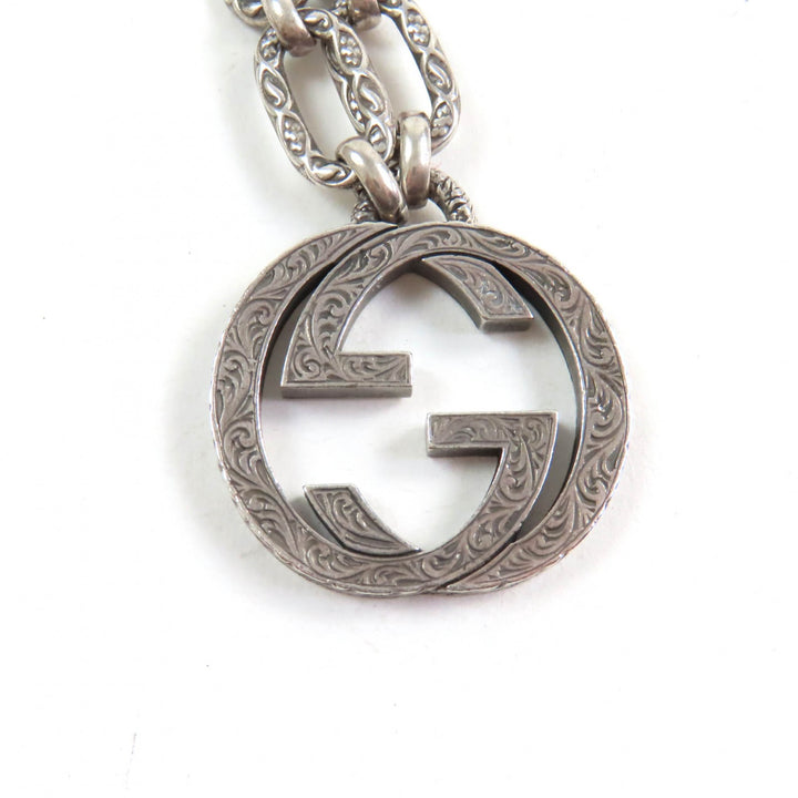 Great GUCCI Necklace Interlocking G Arabesque Long Chain Silver AG925 Women