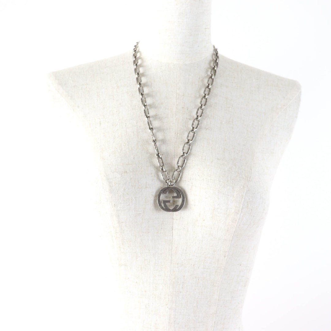 Great GUCCI Necklace Interlocking G Arabesque Long Chain Silver AG925 Women