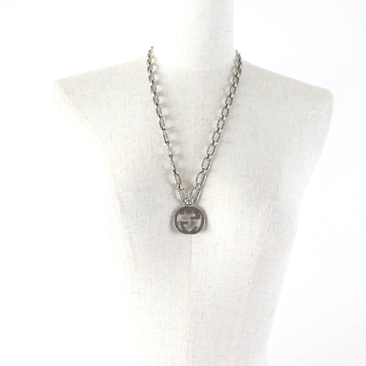 Great GUCCI Necklace Interlocking G Arabesque Long Chain Silver AG925 Women