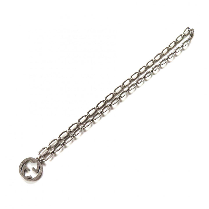 Great GUCCI Necklace Interlocking G Arabesque Long Chain Silver AG925 Women