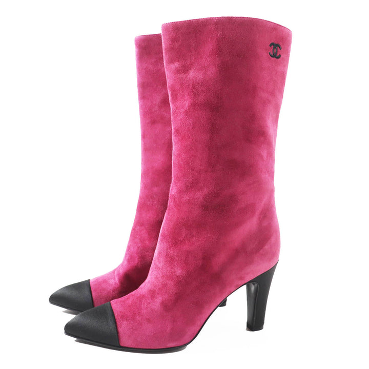 Great CHANEL boots COCO Mark embroidered Purple black Suede leather Women 35