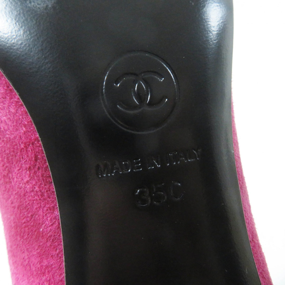 Great CHANEL boots COCO Mark embroidered Purple black Suede leather Women 35
