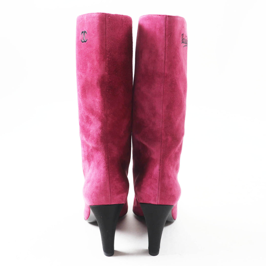Great CHANEL boots COCO Mark embroidered Purple black Suede leather Women 35