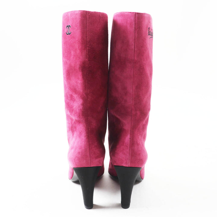 Great CHANEL boots COCO Mark embroidered Purple black Suede leather Women 35