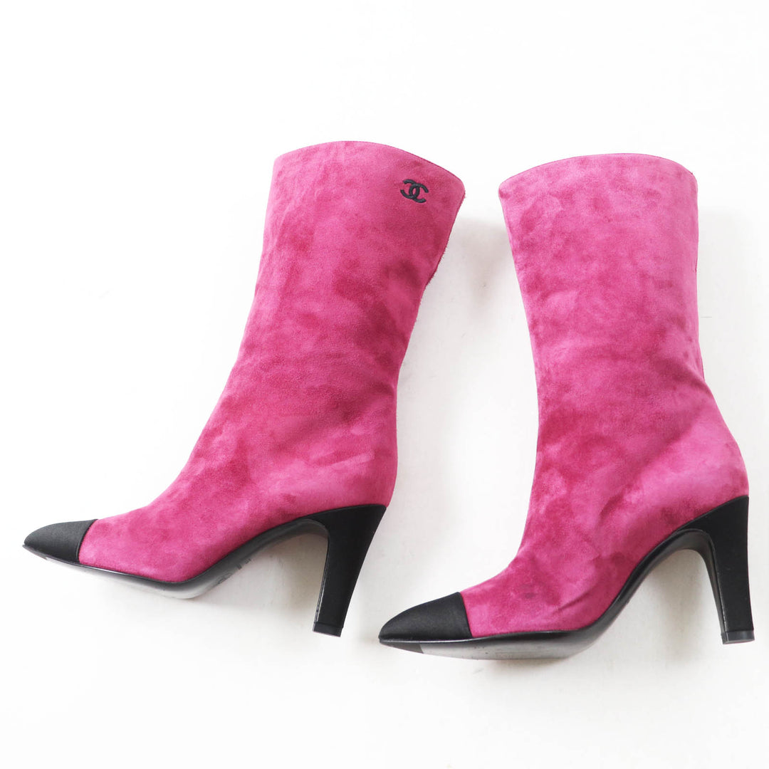 Great CHANEL boots COCO Mark embroidered Purple black Suede leather Women 35