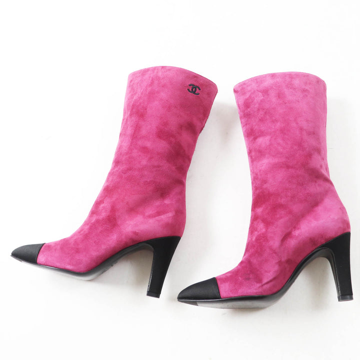 Great CHANEL boots COCO Mark embroidered Purple black Suede leather Women 35