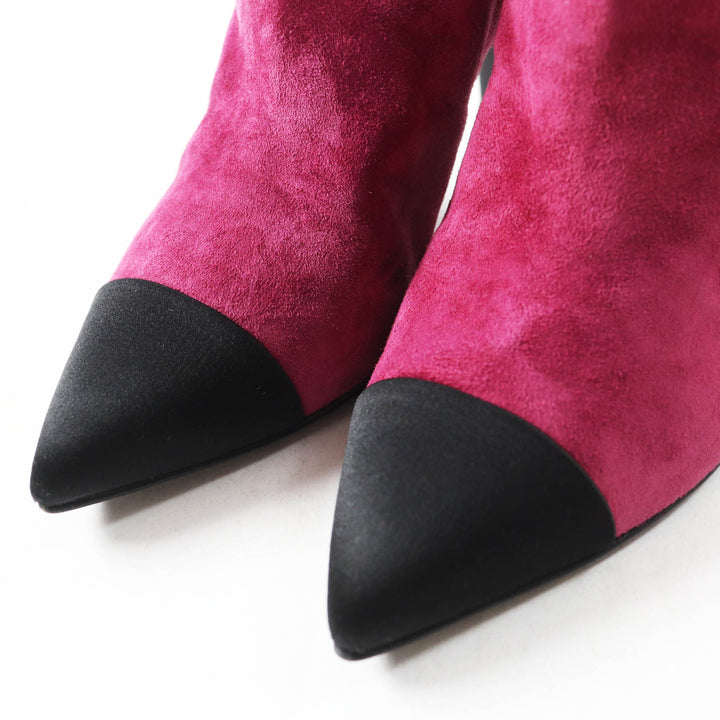 Great CHANEL boots COCO Mark embroidered Purple black Suede leather Women 35