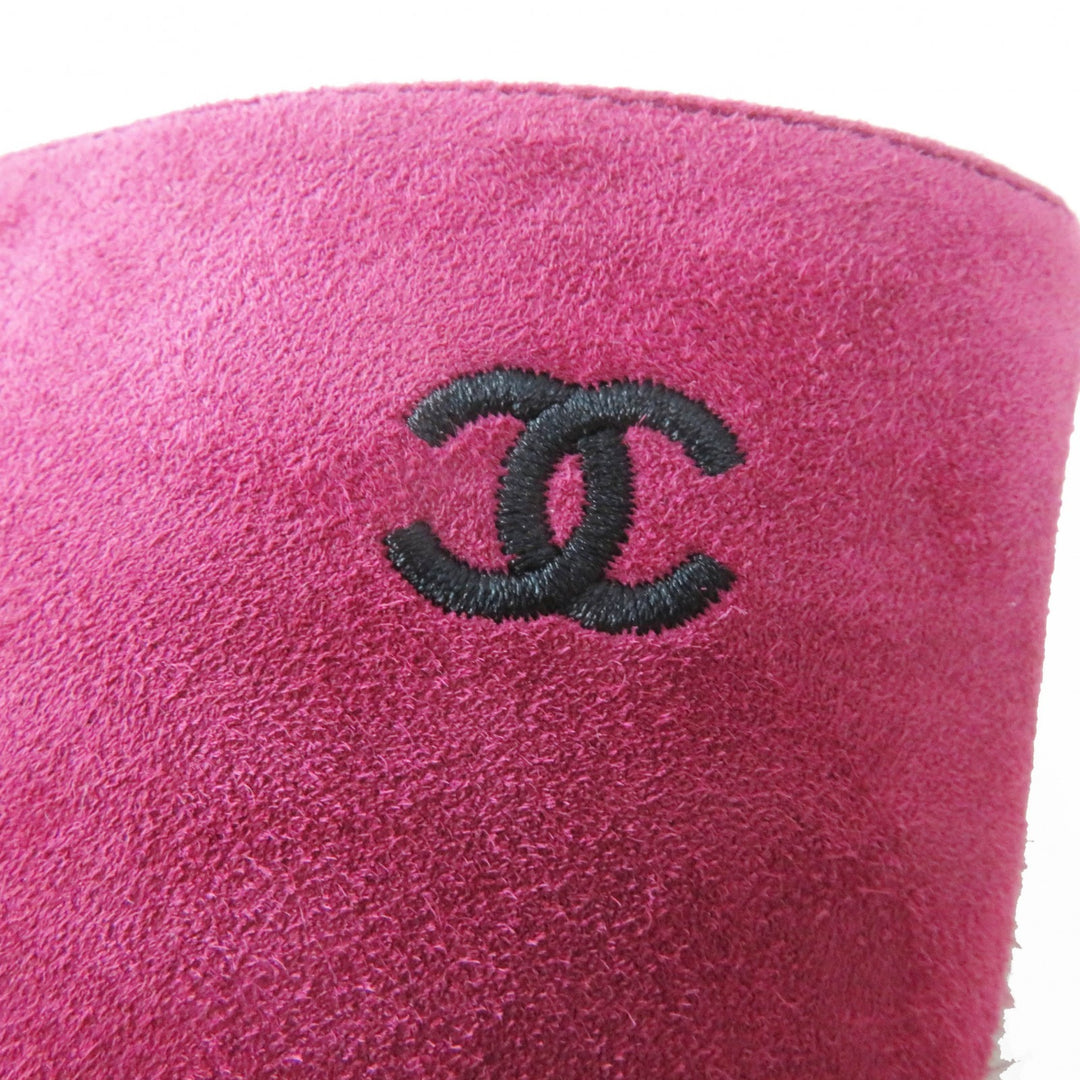 Great CHANEL boots COCO Mark embroidered Purple black Suede leather Women 35