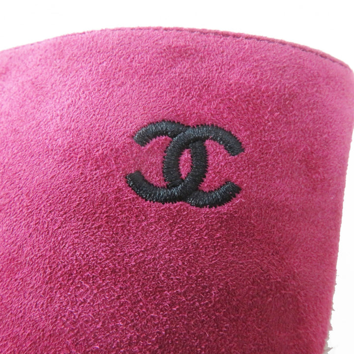 Great CHANEL boots COCO Mark embroidered Purple black Suede leather Women 35