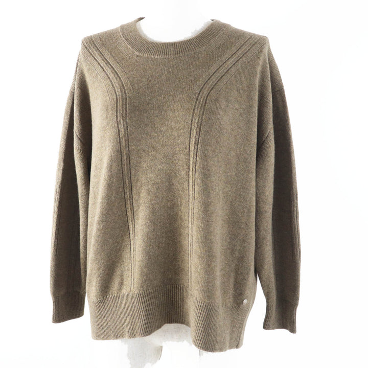 Excellent HERMES knit Crewneck with cable and long sleeves Brown cashmere Women 6 2H2603D1