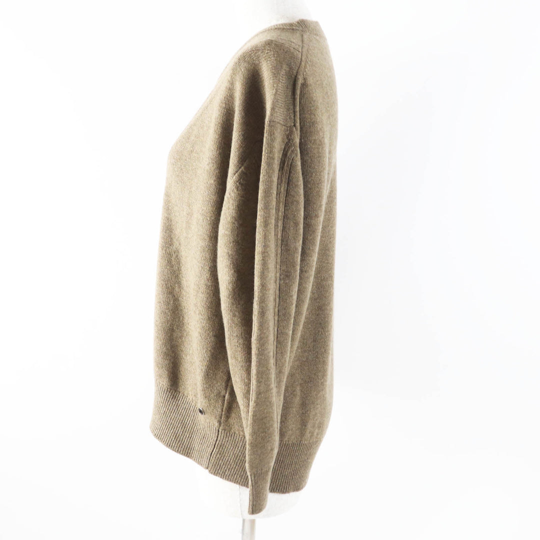 Excellent HERMES knit Crewneck with cable and long sleeves Brown cashmere Women 6 2H2603D1
