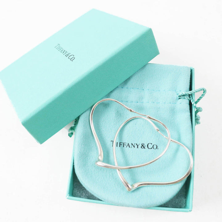Great TIFFANY&Co. Pierce Open Heart Medium Hoops for both ears Silver AG925 Women