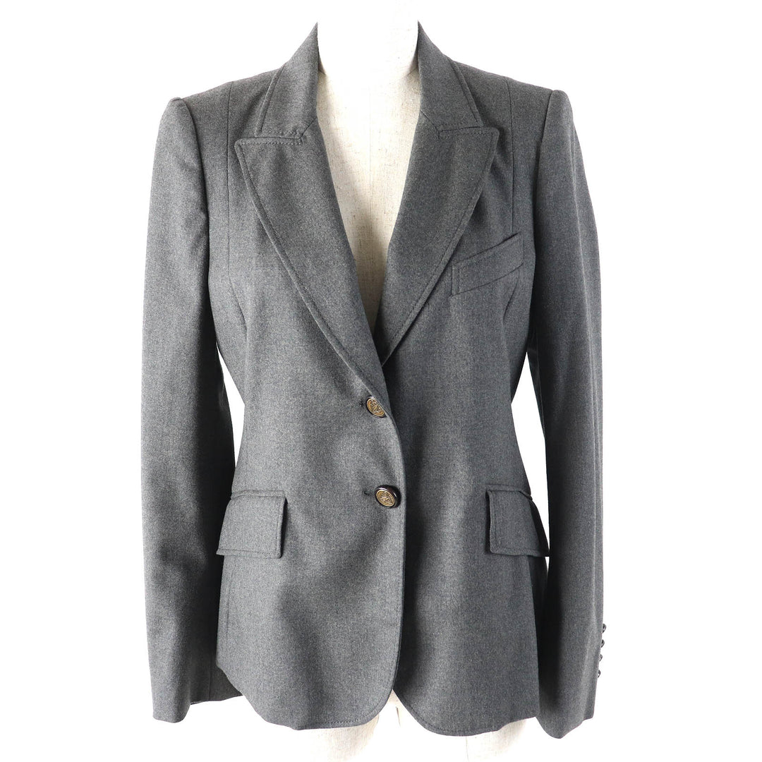 Excellent GUCCI tailored jacket Logo lining, crest button, single gray wool Women 42