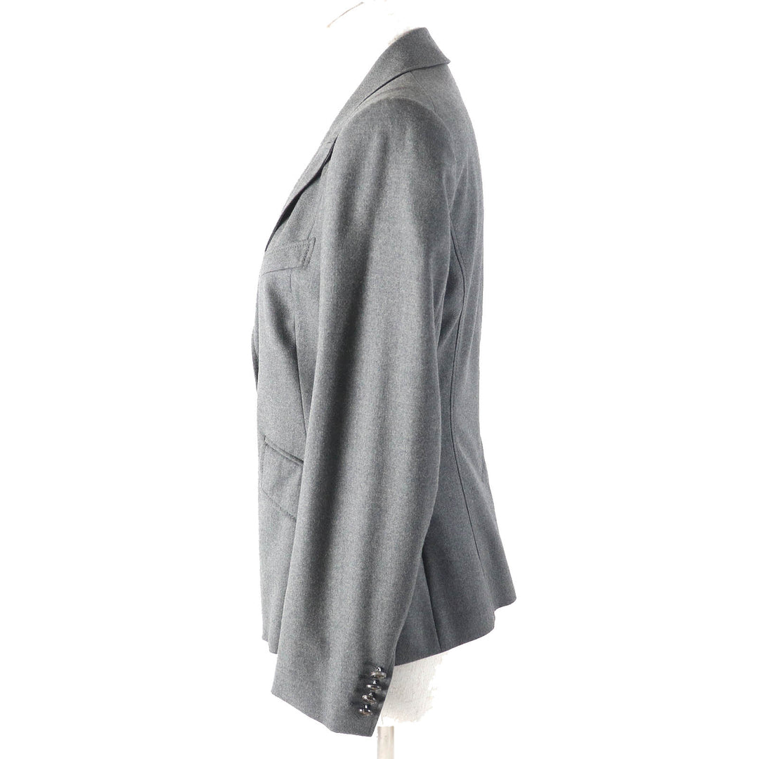 Excellent GUCCI tailored jacket Logo lining, crest button, single gray wool Women 42