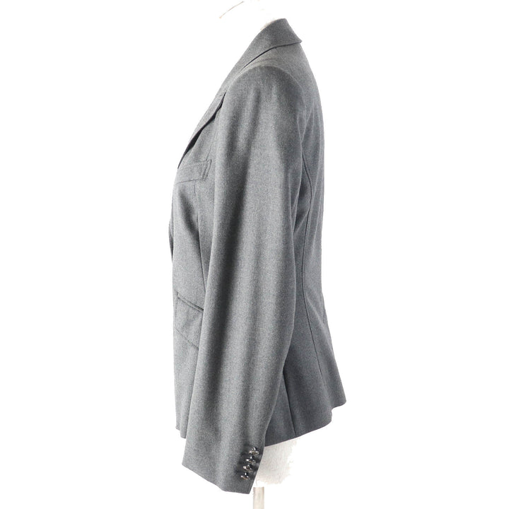 Excellent GUCCI tailored jacket Logo lining, crest button, single gray wool Women 42
