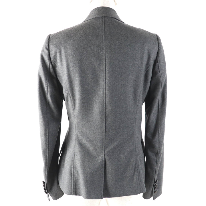 Excellent GUCCI tailored jacket Logo lining, crest button, single gray wool Women 42