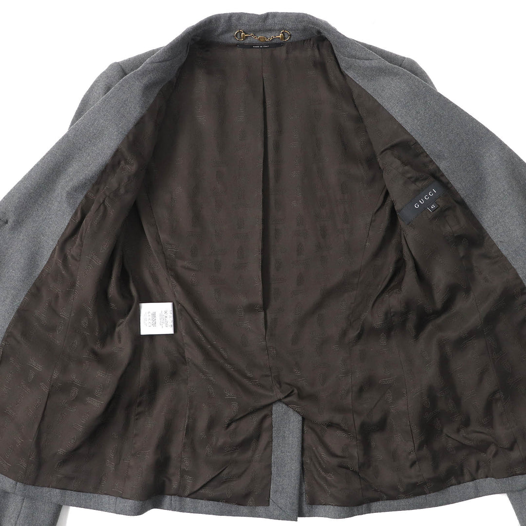 Excellent GUCCI tailored jacket Logo lining, crest button, single gray wool Women 42