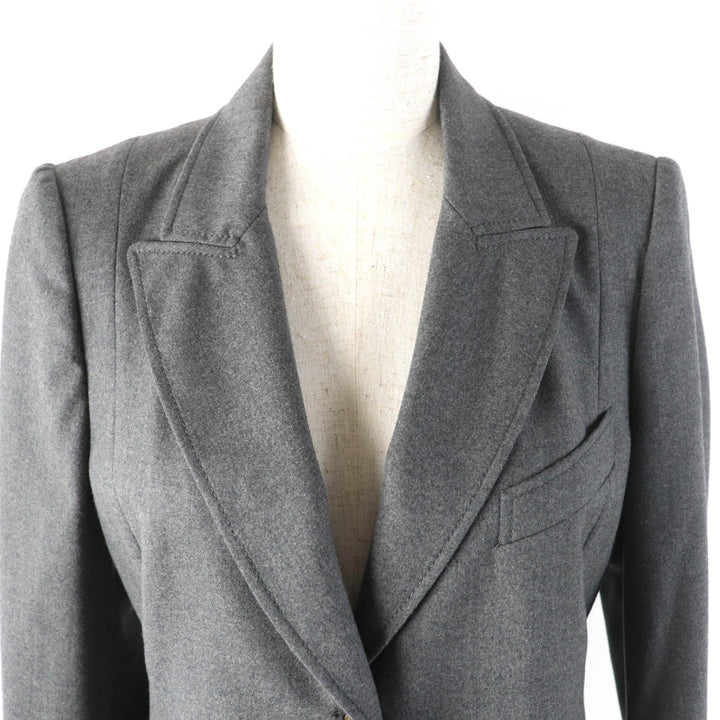 Excellent GUCCI tailored jacket Logo lining, crest button, single gray wool Women 42