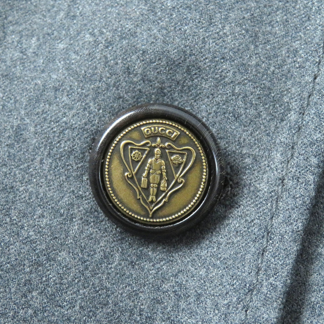Excellent GUCCI tailored jacket Logo lining, crest button, single gray wool Women 42