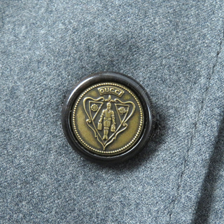 Excellent GUCCI tailored jacket Logo lining, crest button, single gray wool Women 42