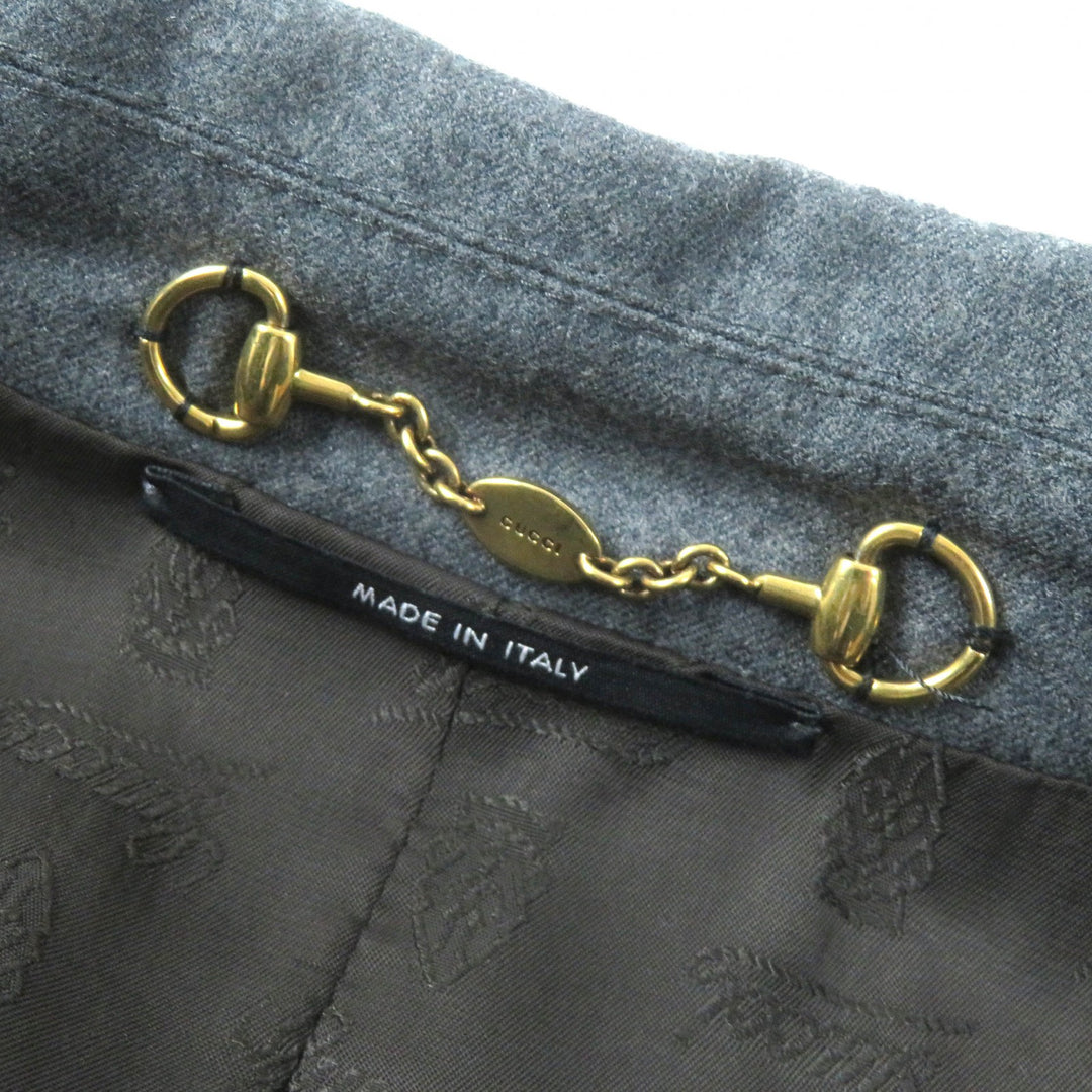 Excellent GUCCI tailored jacket Logo lining, crest button, single gray wool Women 42