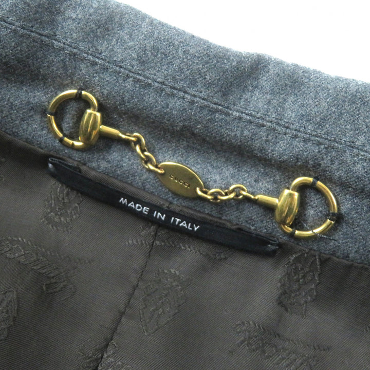 Excellent GUCCI tailored jacket Logo lining, crest button, single gray wool Women 42