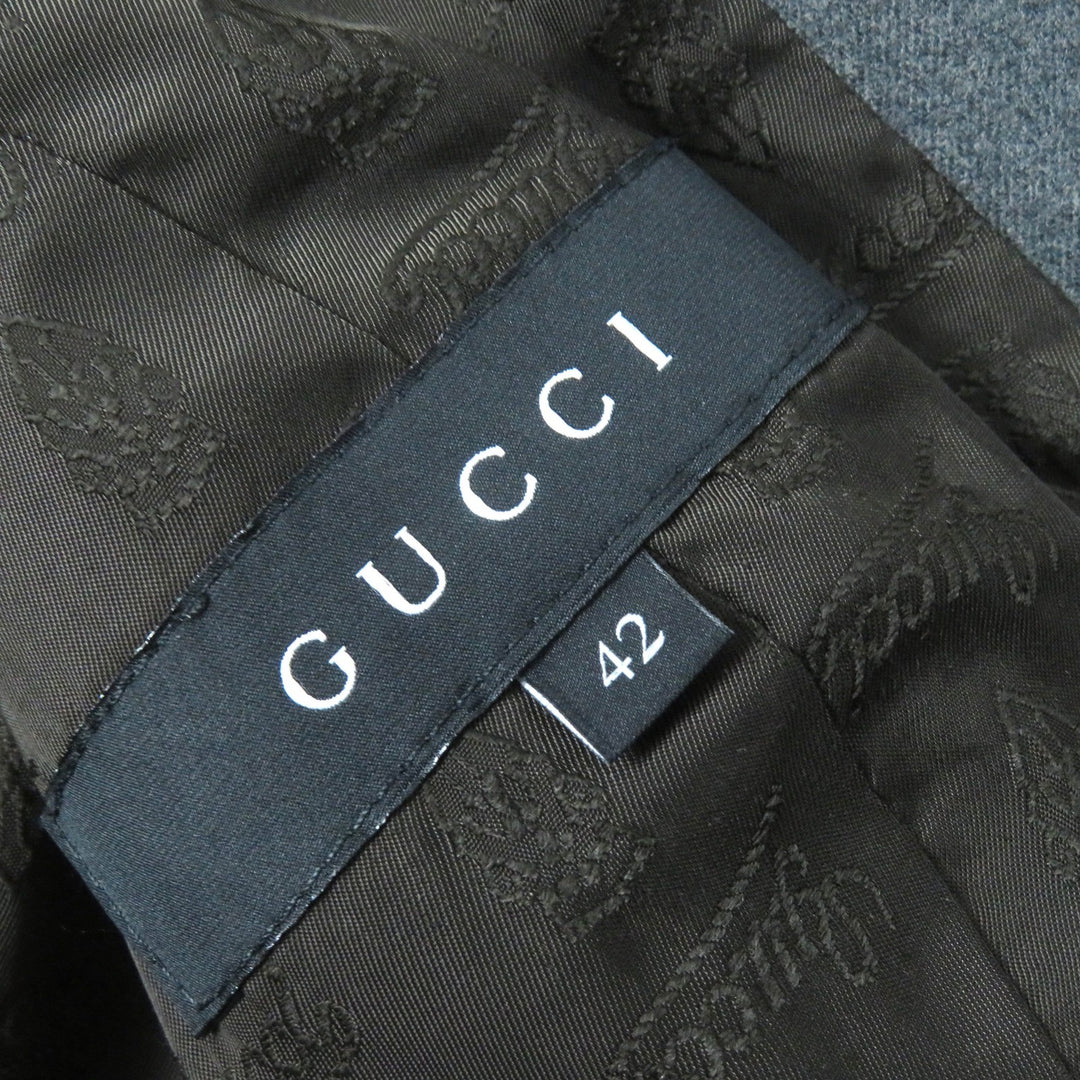 Excellent GUCCI tailored jacket Logo lining, crest button, single gray wool Women 42