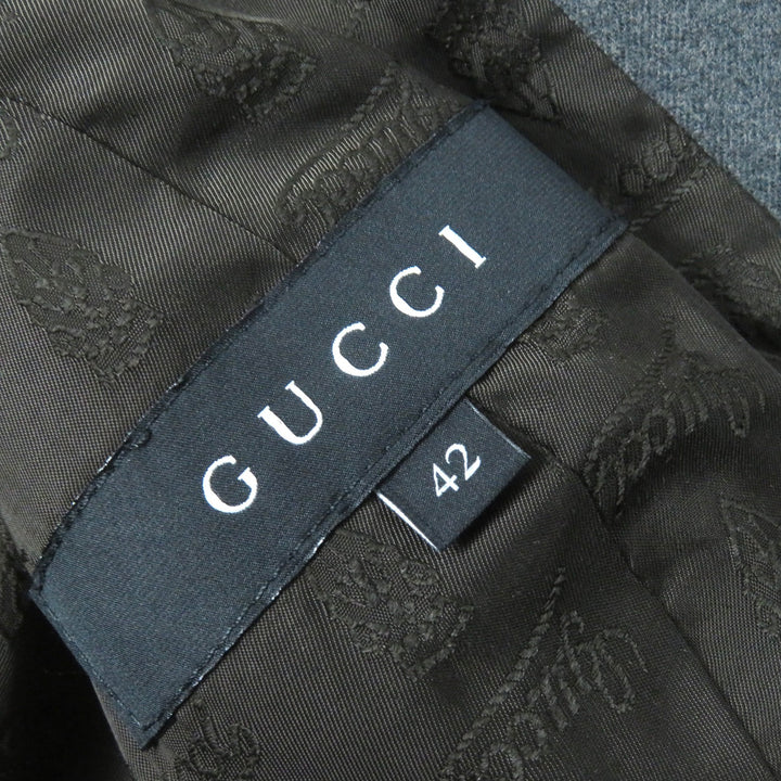 Excellent GUCCI tailored jacket Logo lining, crest button, single gray wool Women 42
