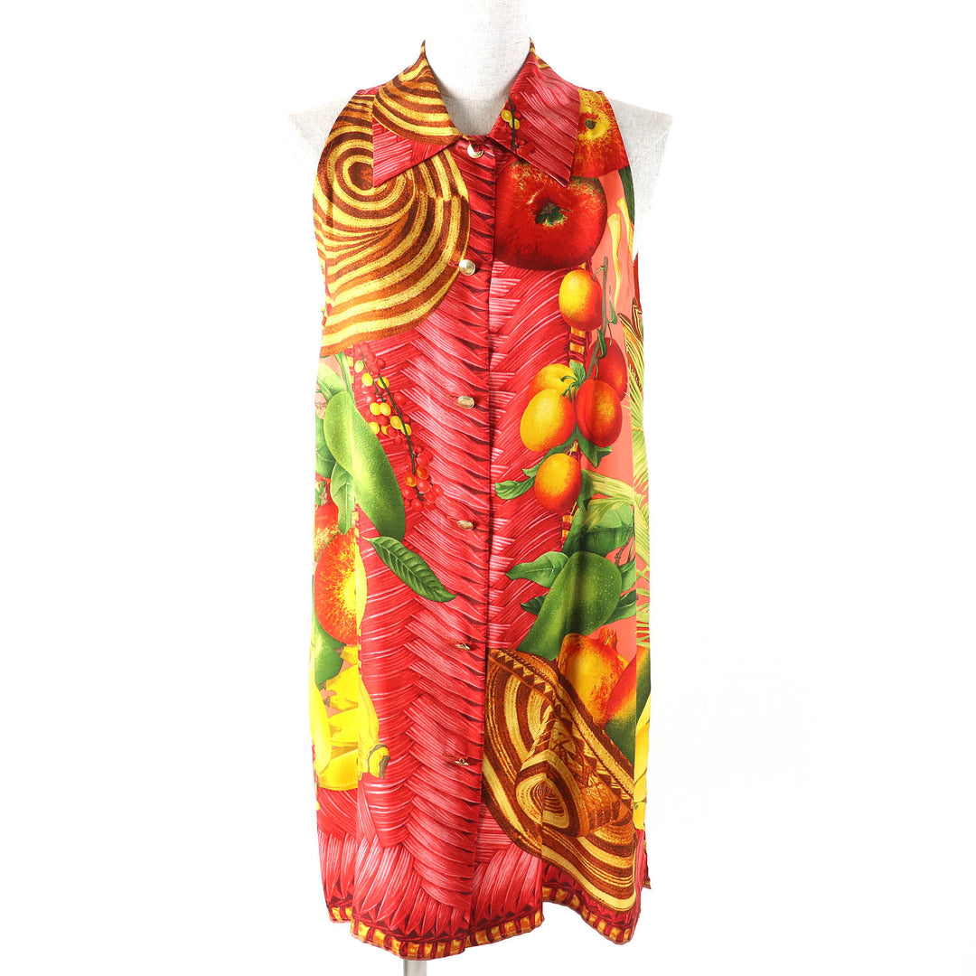 Excellent GUCCI Tunic Tom Ford logo sleeveless shirt Red system multi-color silk