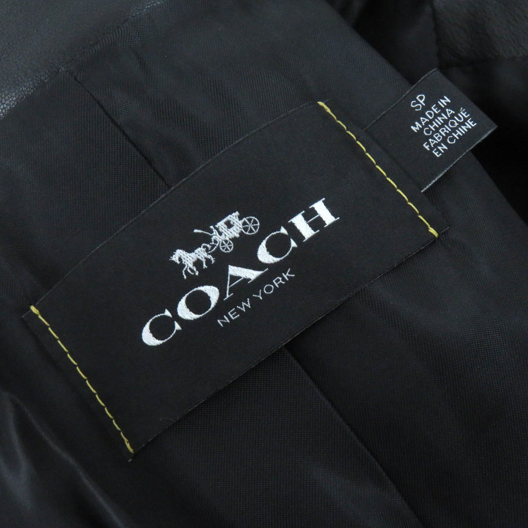 Excellent COACH Leather jacket Uptown Racer Jacket Stand Collar Single S F33830