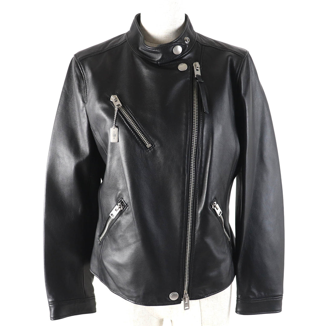 Excellent COACH Leather jacket Uptown Racer Jacket Stand Collar Single S F33830