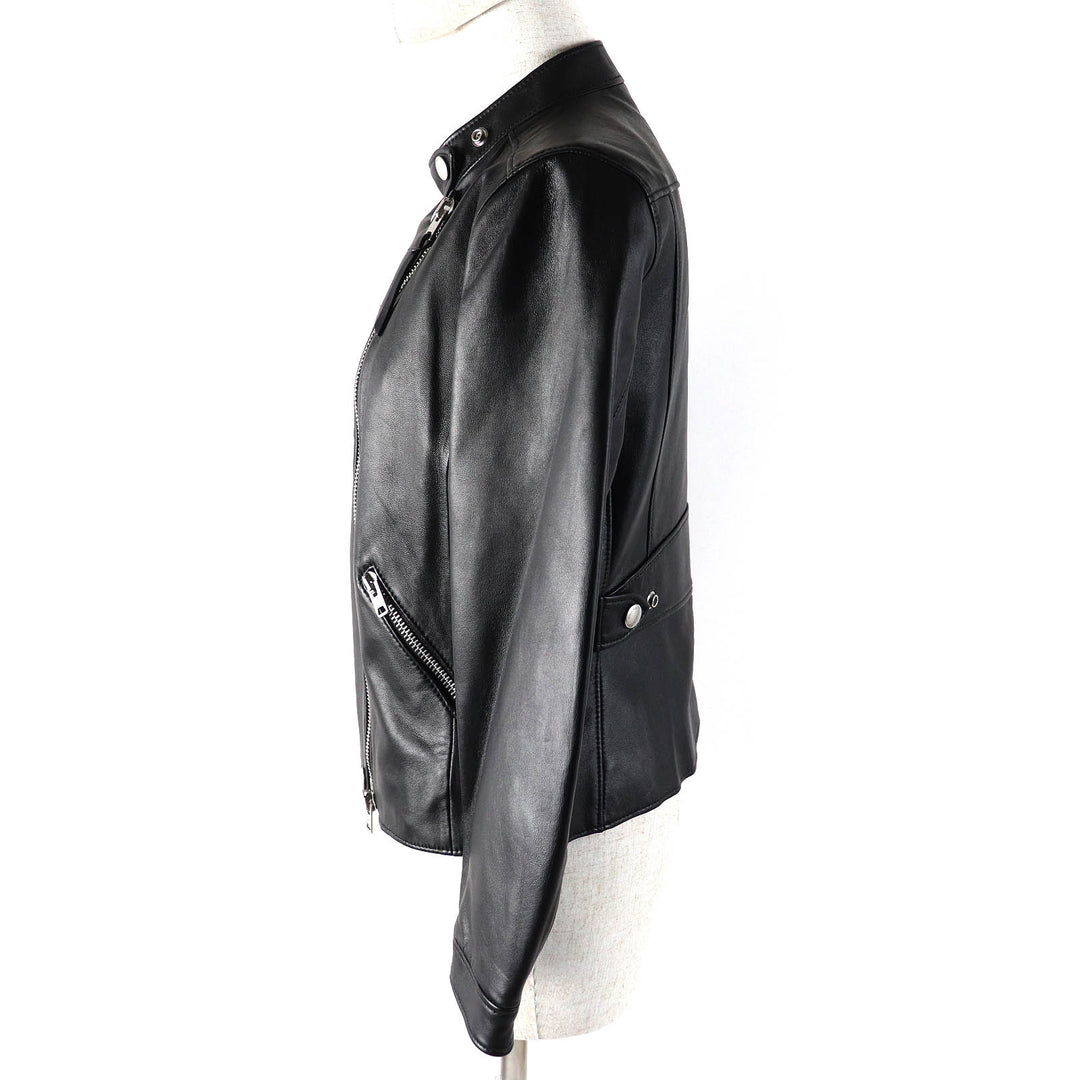 Excellent COACH Leather jacket Uptown Racer Jacket Stand Collar Single S F33830
