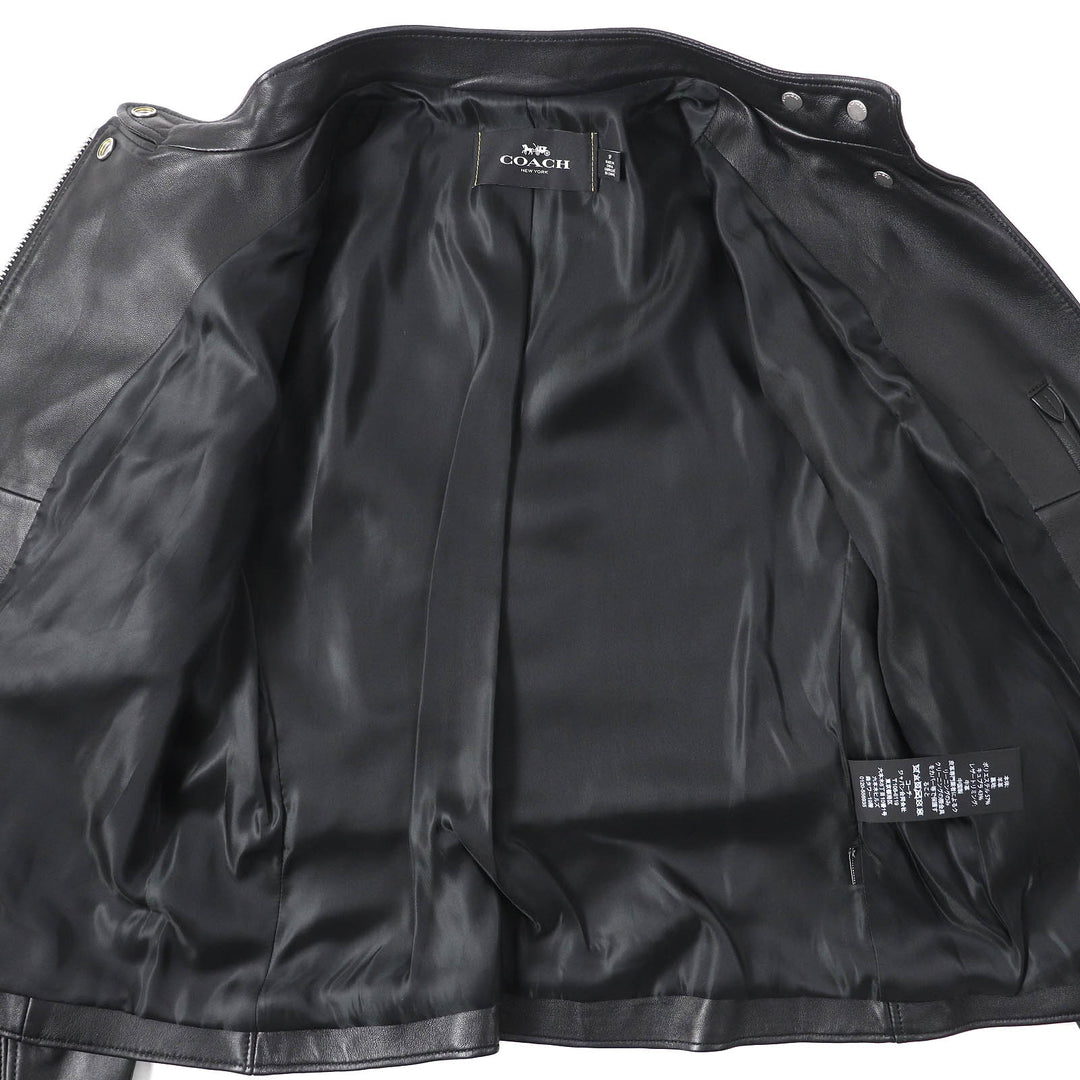 Excellent COACH Leather jacket Uptown Racer Jacket Stand Collar Single S F33830